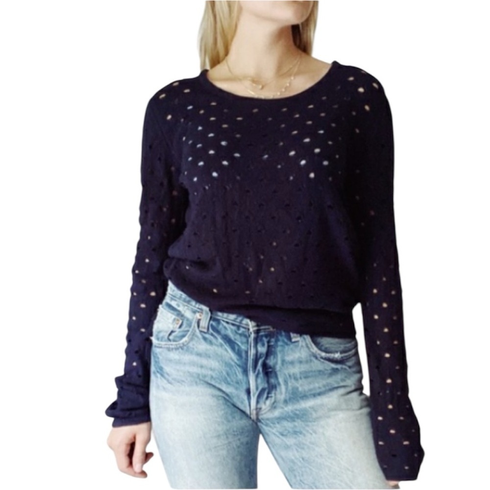 Rag & Bone | Dark Blue Diamond Eyelet Sweater & Skirt Set Size Large